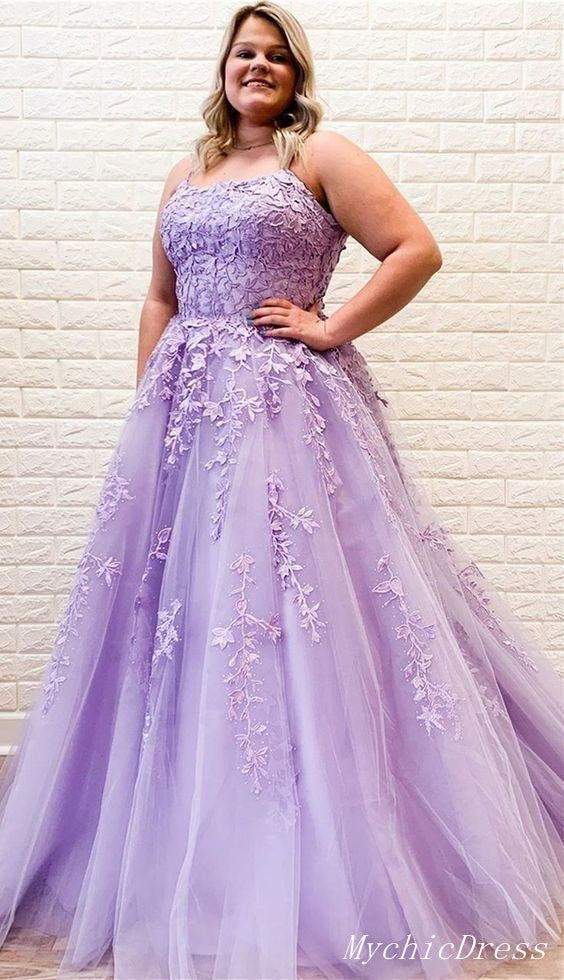 Plus Size Purple Lace Prom Dresses A ...